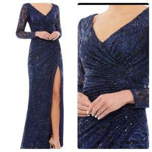 Mac Duggal Long Sleeve Sequin Lace Sequin Gown | Size 16